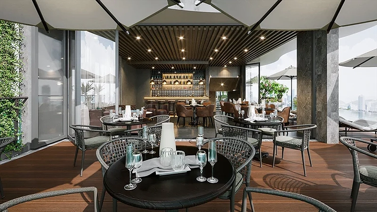 Quầy bar bên cạnh bể bơi