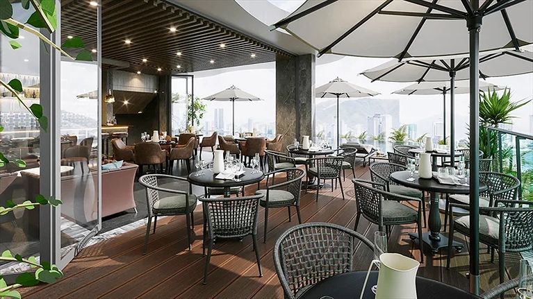 Quầy bar bên cạnh bể bơi