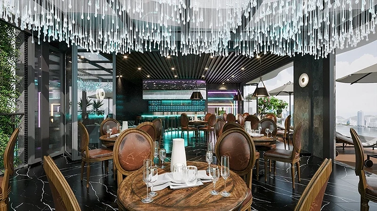 Quầy bar bên cạnh bể bơi