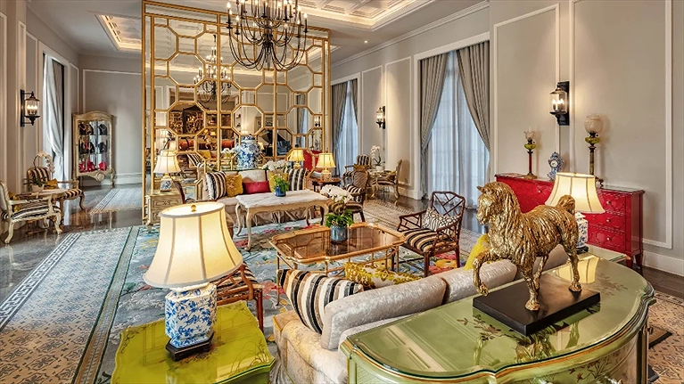 Khu vực phòng khách với phong cách Đông Dương