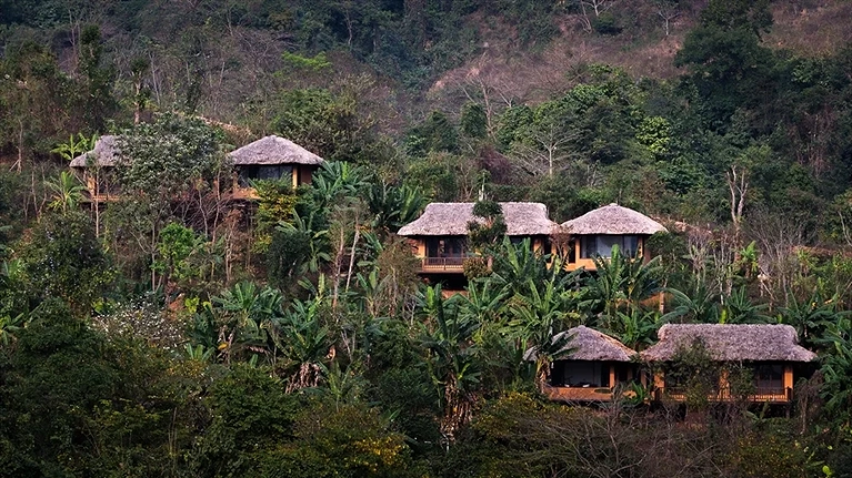 Các villa dọc theo sườn núi, ẩn dưới những tán lá